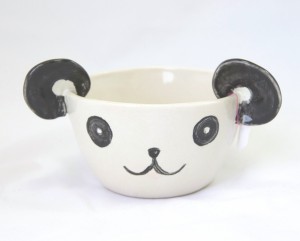 front of the panda planter animal pottery handmade with porcelain