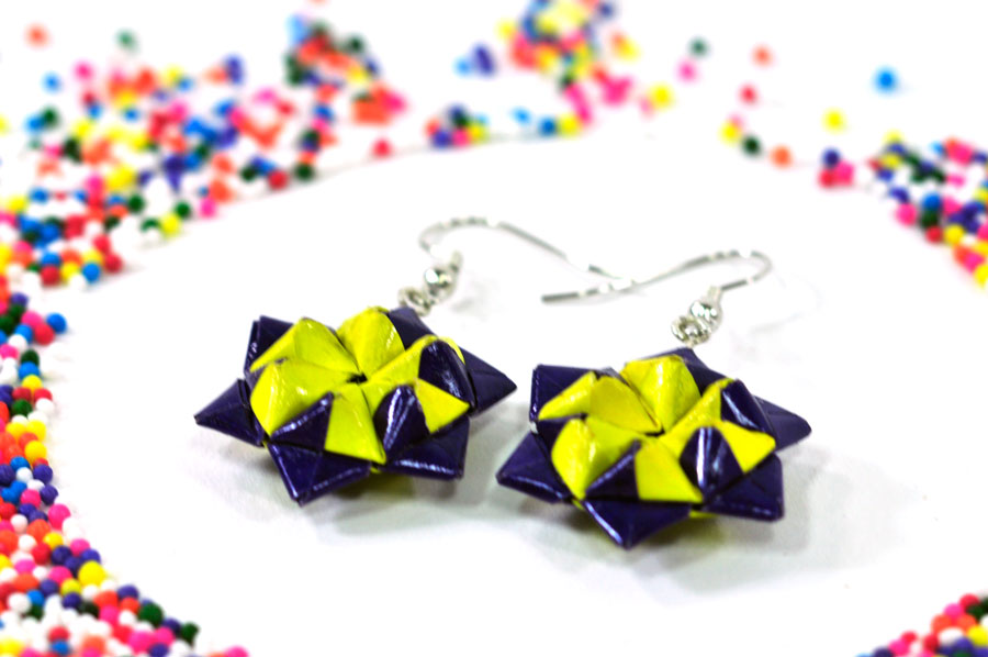 purple-and-yellow-origami-star-earrings