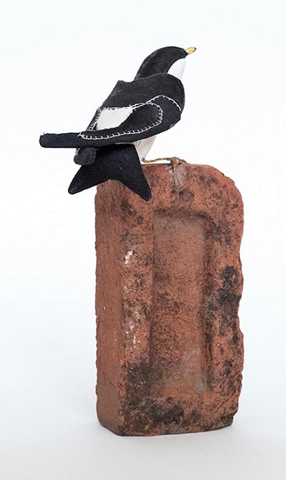 Lauren Porter Bird on a Brick | Handmade Textile Sculpture Contemporary Art