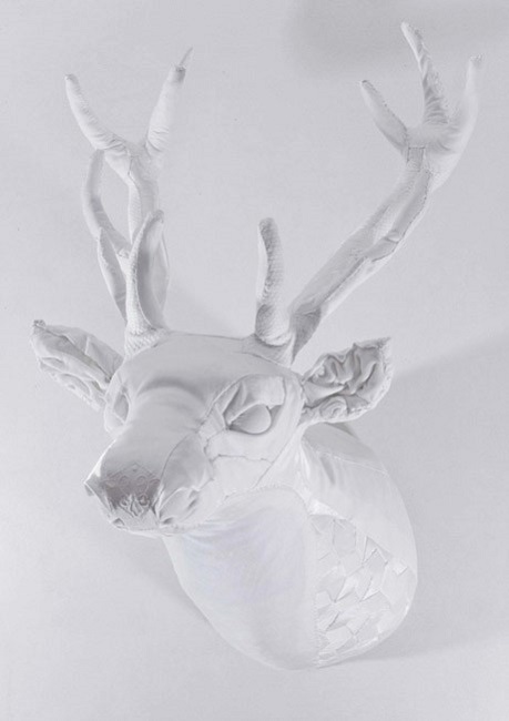 All White Fabric Deer Head | Sculpture by Lauren Porter | Contemporary Art UK