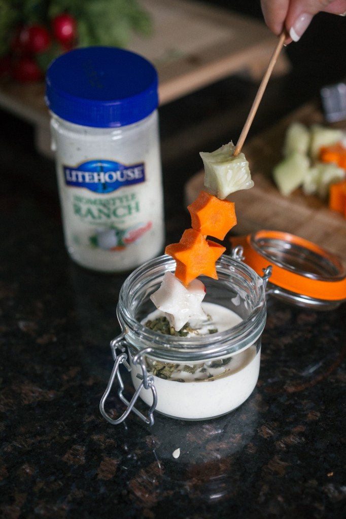 dip your veggie skewer into litehouse homestyle ranch dressing