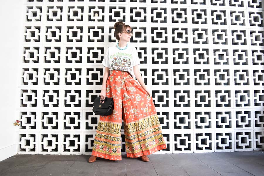 Houston blogger vintage outfit tiled wall Sofia Emm