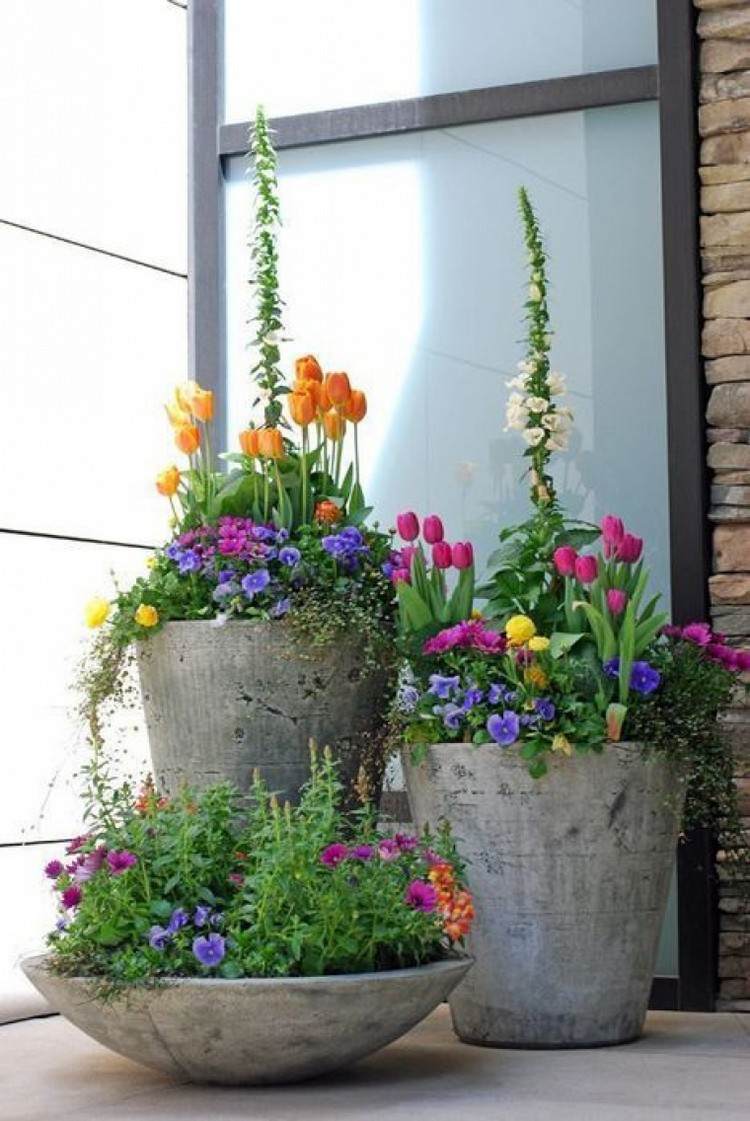 concrete planters with wildflowers spring diys