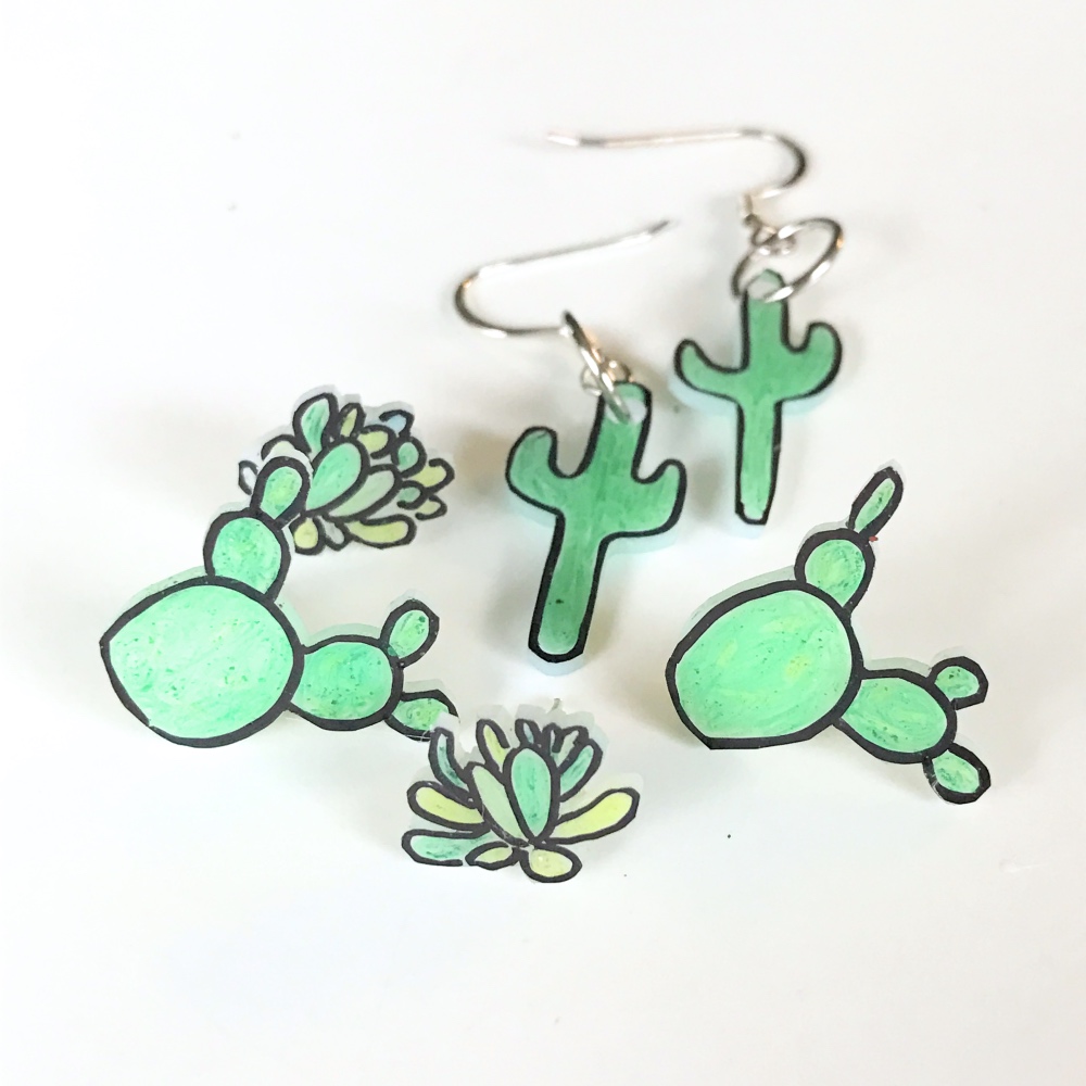 finished diy cactus earrings square photo modern crafts