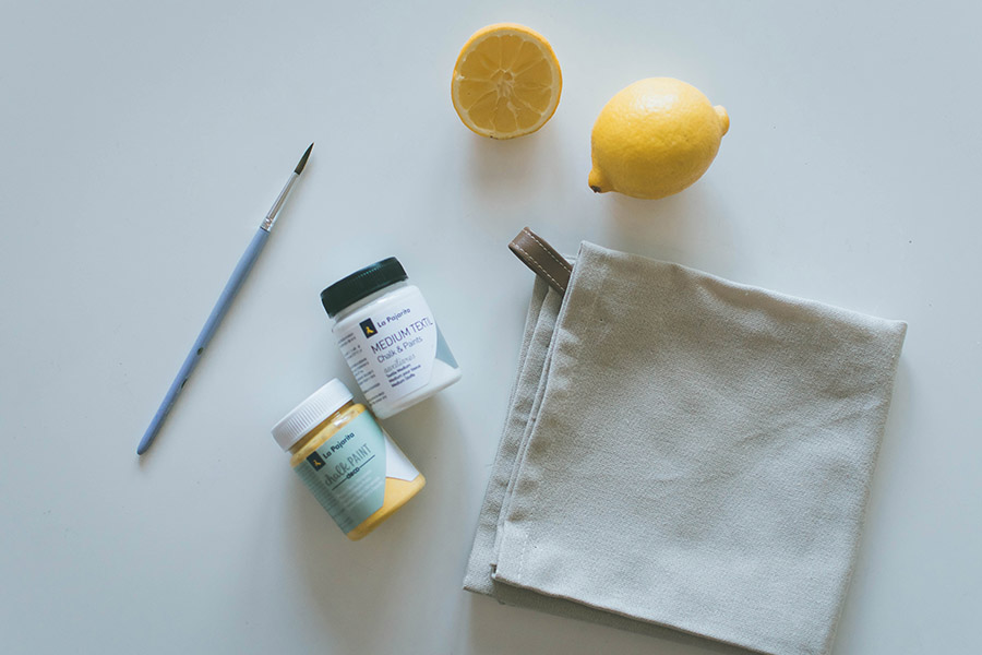 DIY Lemon Stamped Tea Towel Materials