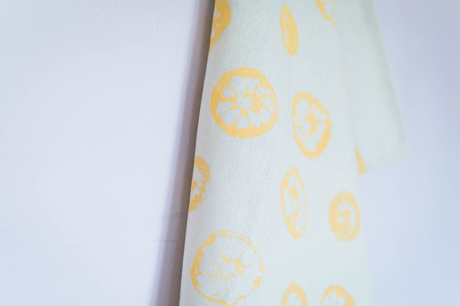 DIY Lemon Stamped Tea Towel Close Up