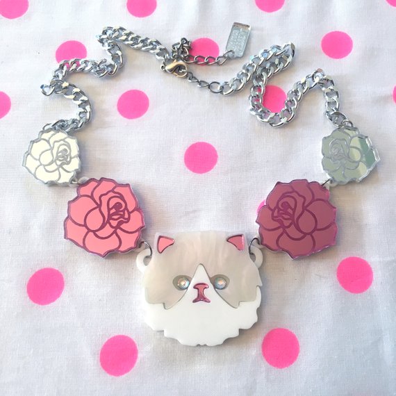 Im Your Present Persian Cat Rose Necklace