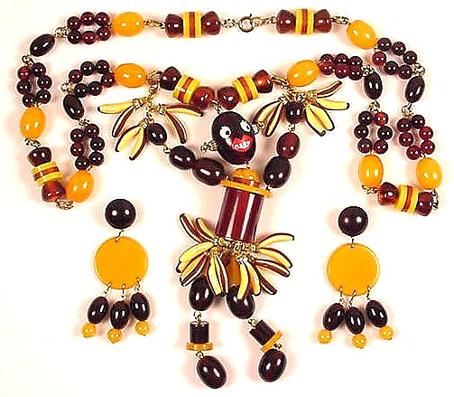 Josephine Baker Bakelite Necklace Earrings Set