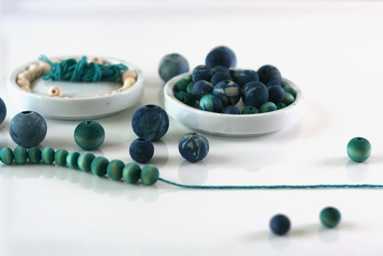 indigo dyed necklace wood beads hilary l hahn