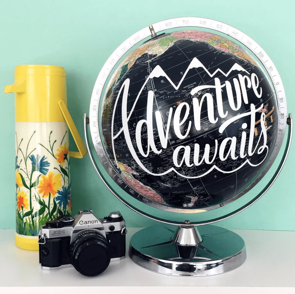 adventure awaits hand painted globe pop shop america