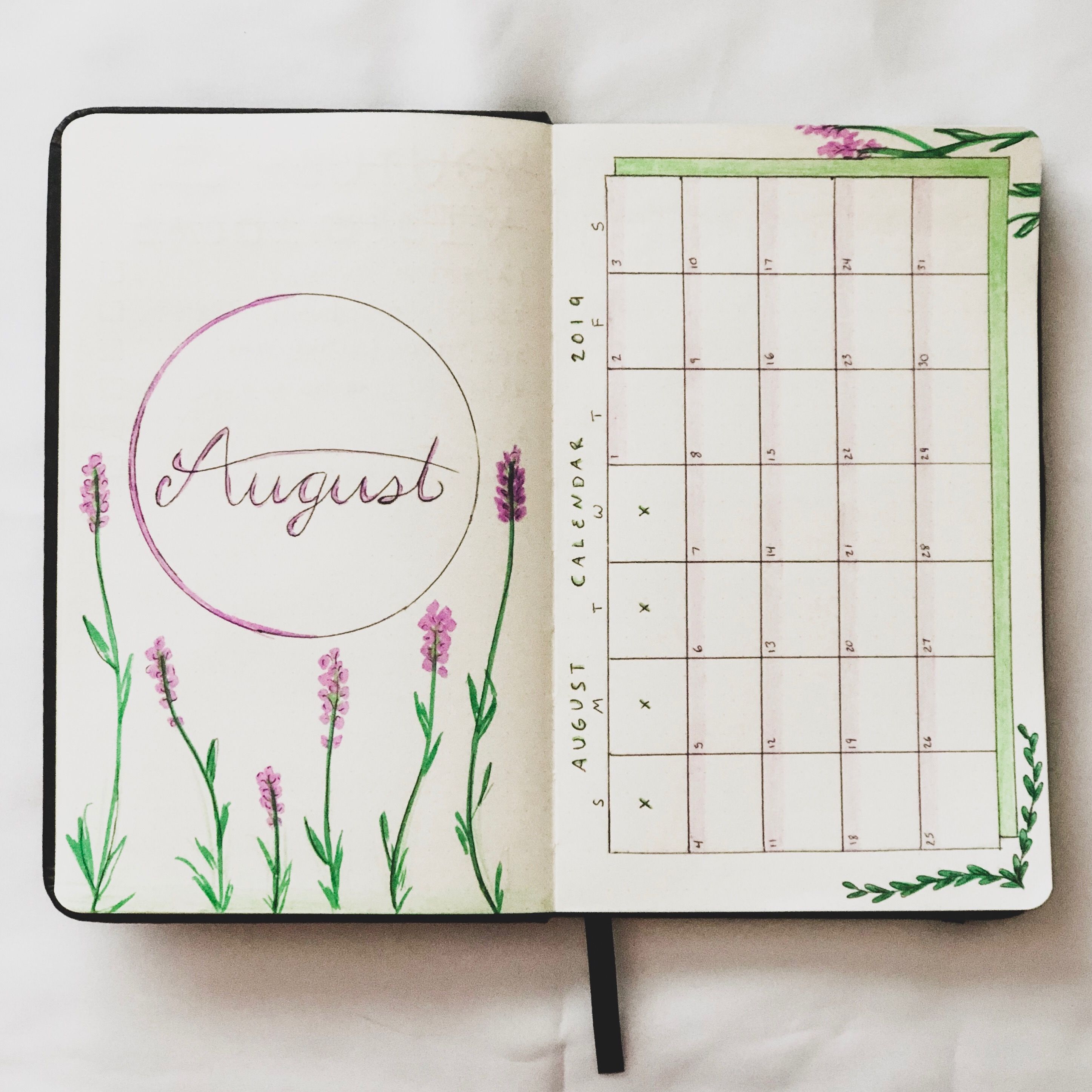 august bullet journal calendar idea