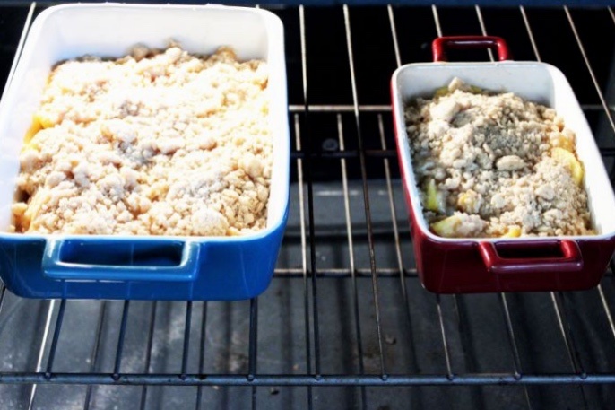 peach crumble in the oven unbaked straight