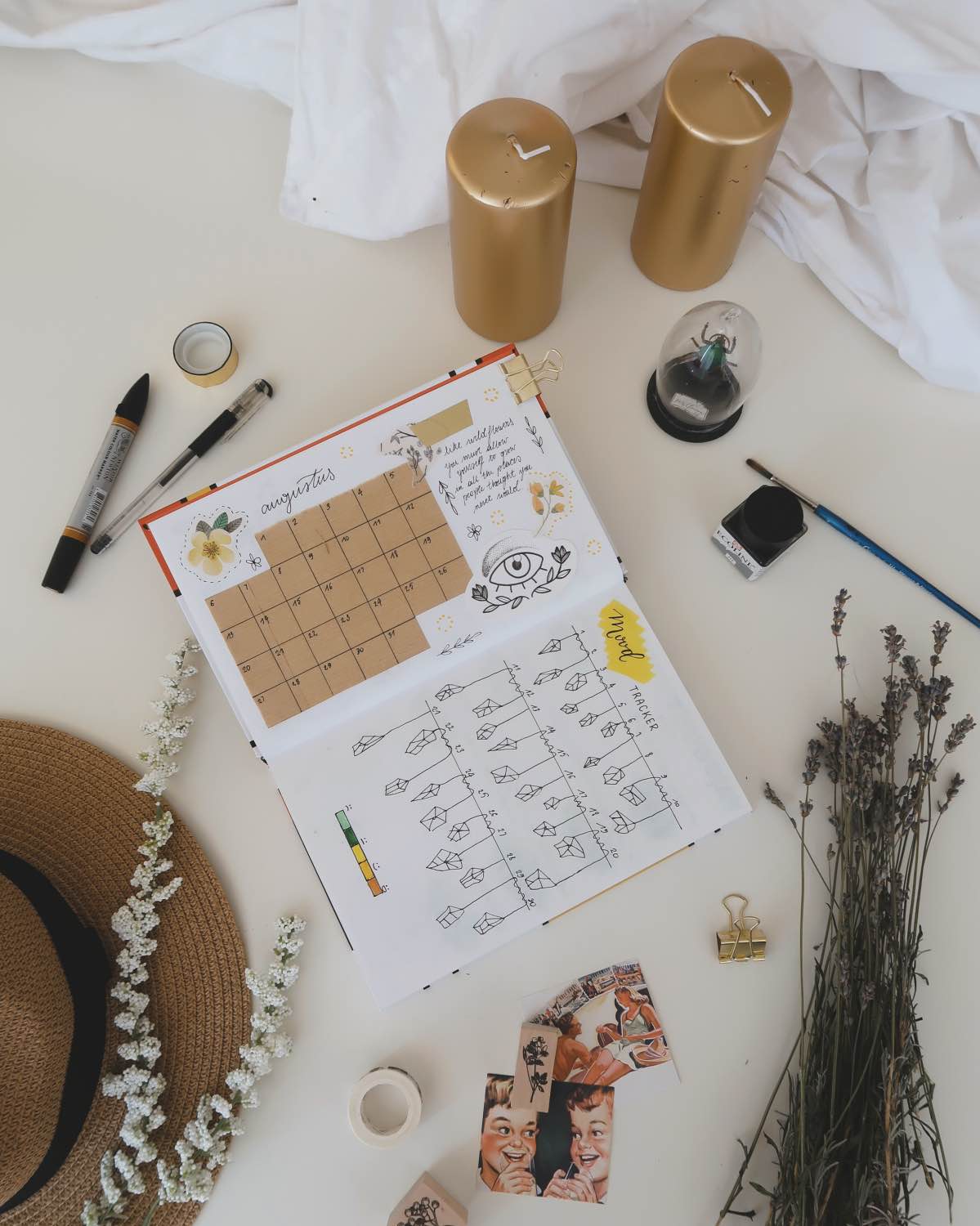 add a calendar and a monthly mood tracker to a bullet journal diy