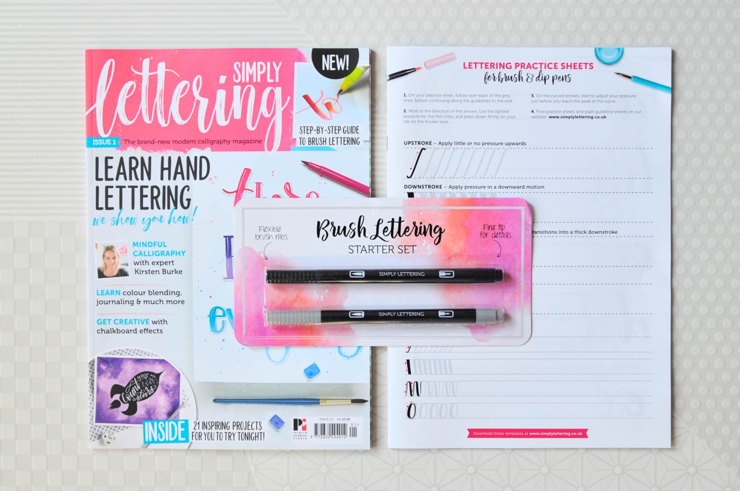 simply lettering magazine workbook and brush lettering pens