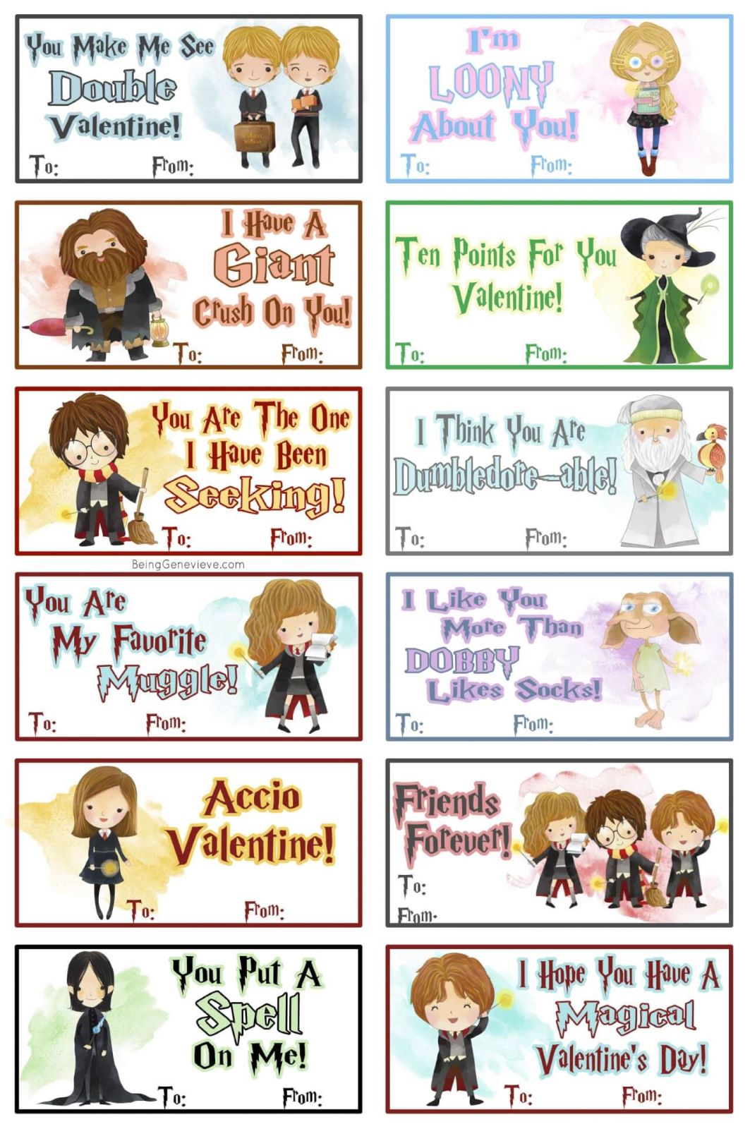 harry potter themed valentines day cards