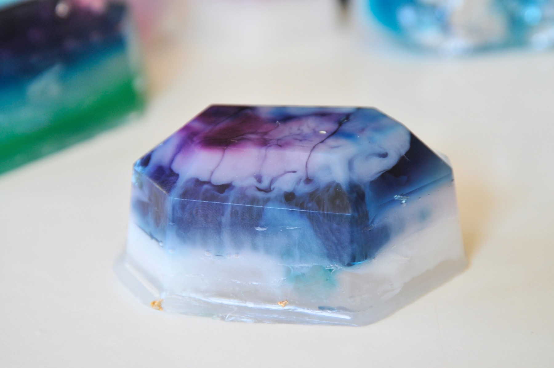 close up of finished crystal soap making kit