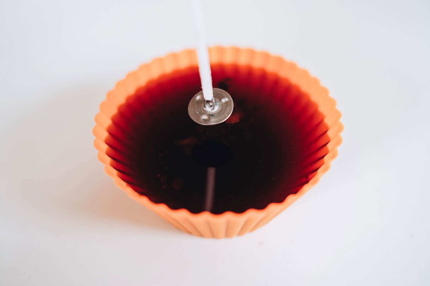 pour the wax in the cupcake mold and add the wick