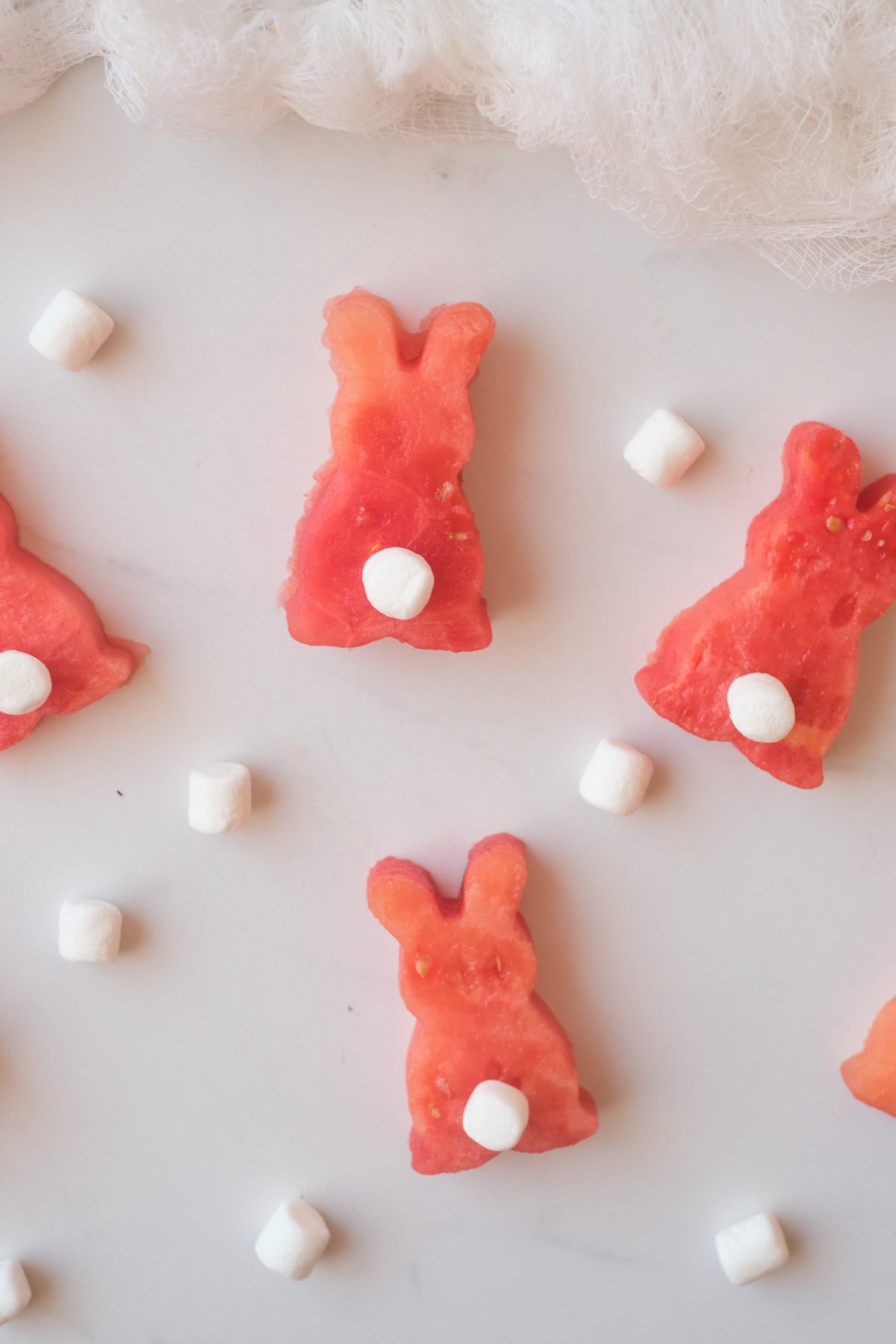 watermelon easter bunnies ready for a skewer
