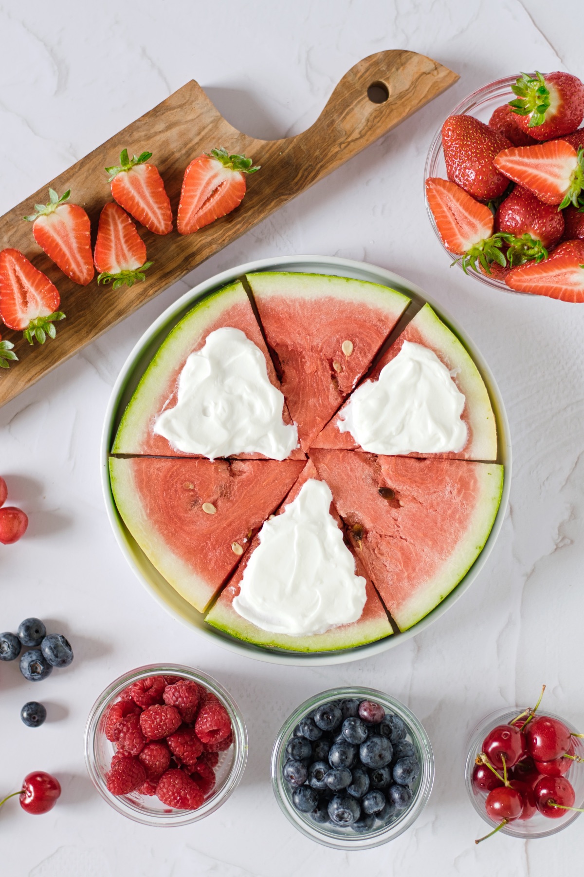 add yogurt to the watermelon slices