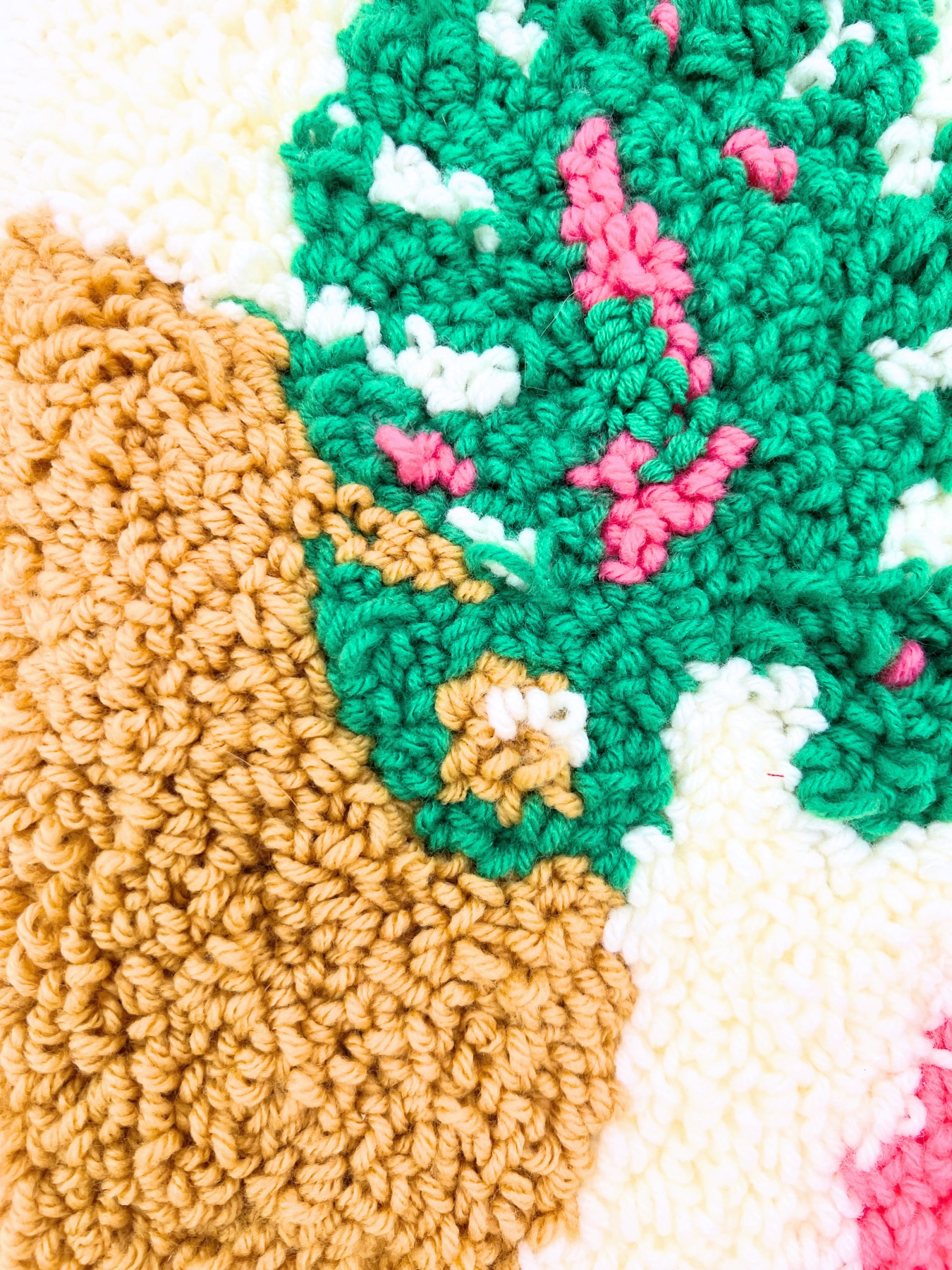 close up of the diy punch needle rug
