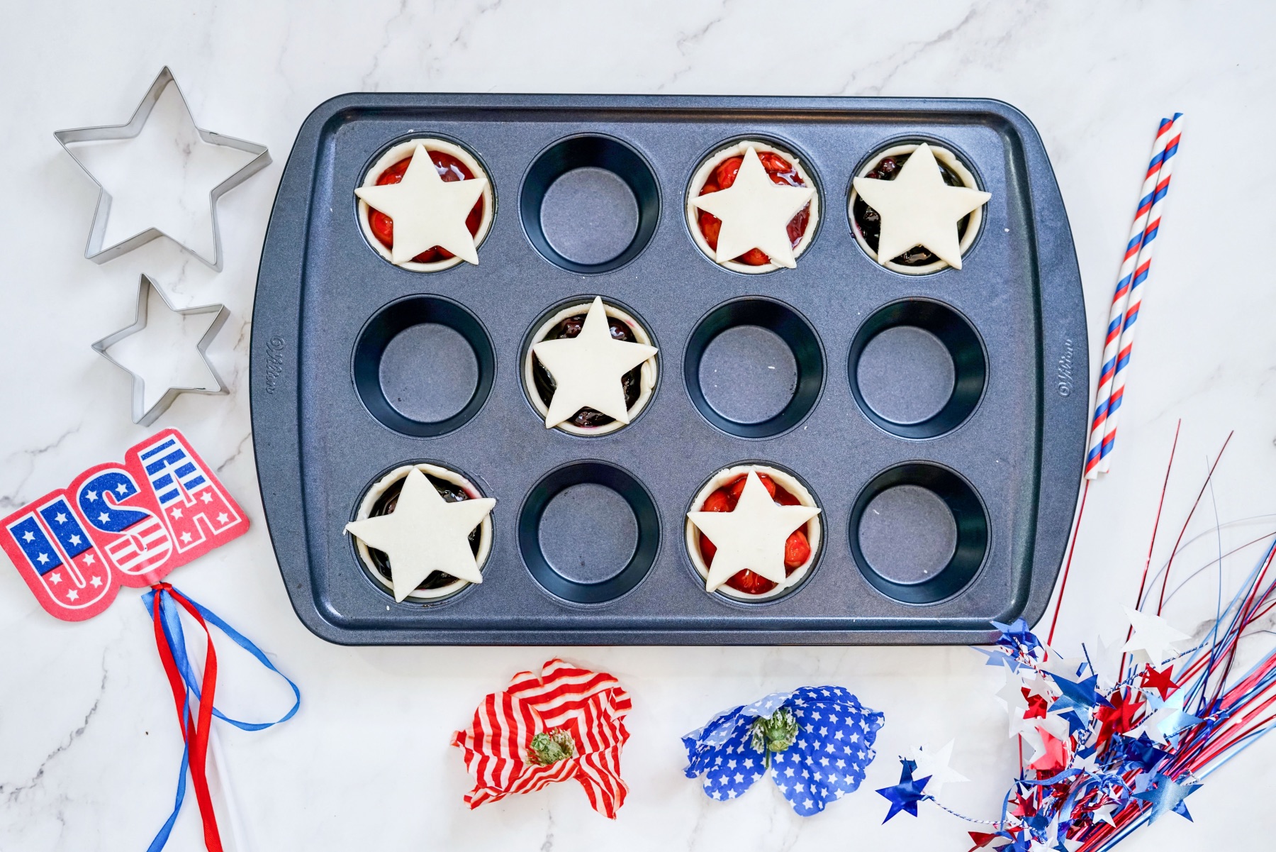place the mini american flag pies in the oven