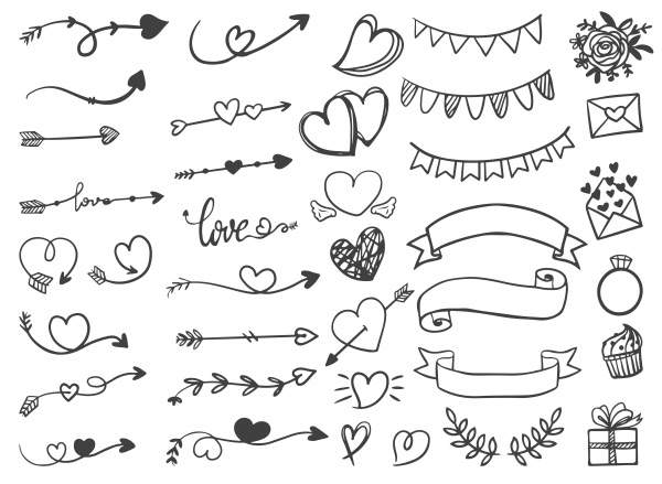ornamental arrow ribbons valentine and wedding hand drawn line art