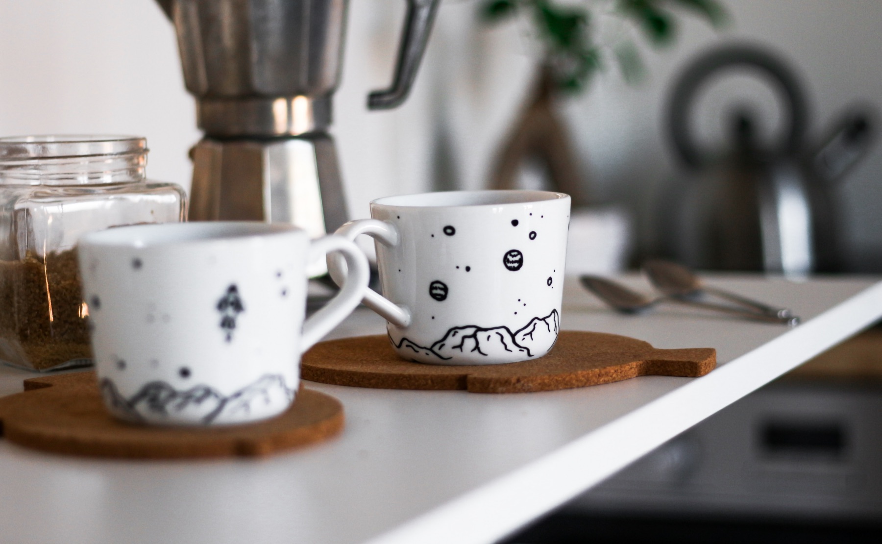 diy painted mugs with planets and space