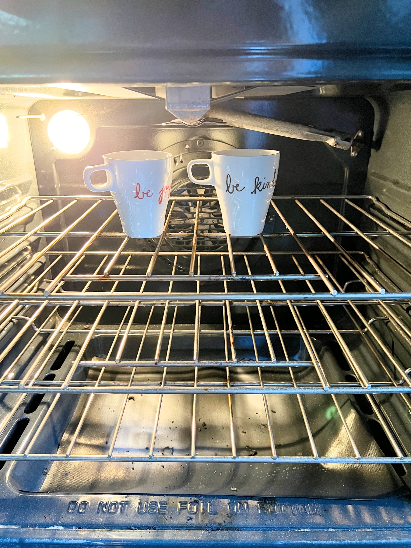 place mugs inside the oven