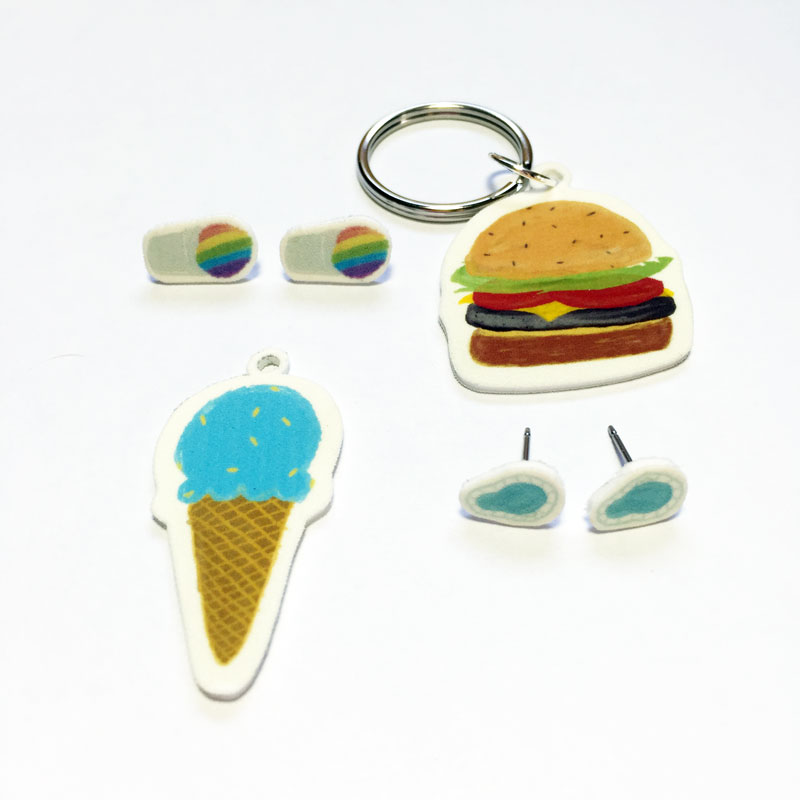 summer-shrinky-dinks-free-printables | how to make snow cone earrings burger necklaces and more summer accessories