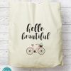 hello beautiful bicycle totebag handmade close up