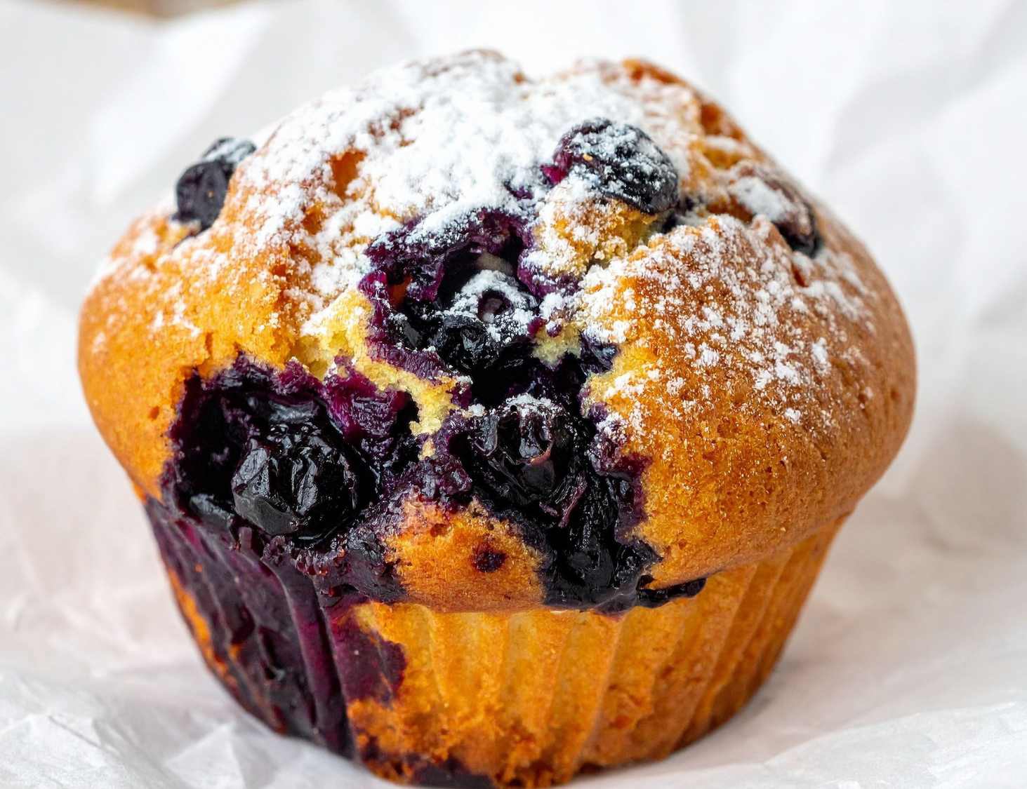 vanilla bean blueberry muffin close up