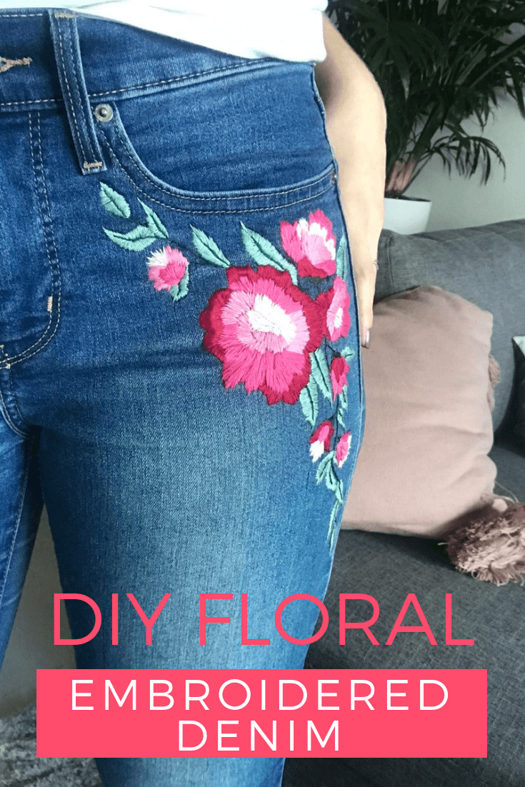 Flower Embroidered Jeans Blue