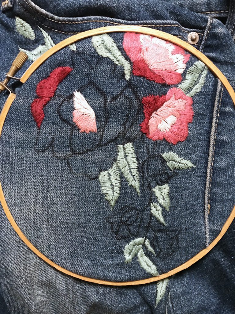 DIY Floral Embroidered Denim Jeans