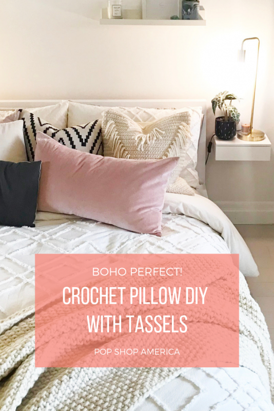 crochet pillow diy with tassels