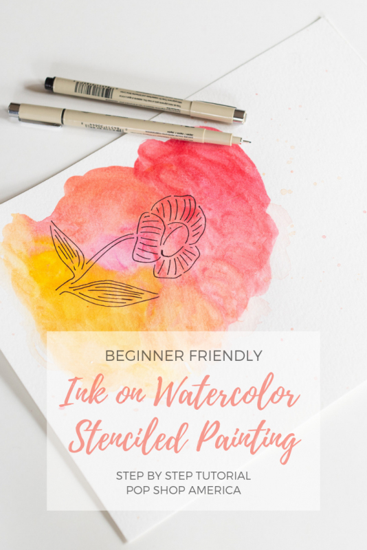 ink on watercolor stenciled painting tutorial pop shop america