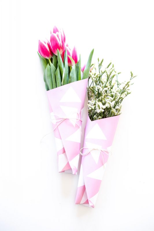 finished pink ombre flower bouquet paper wrap