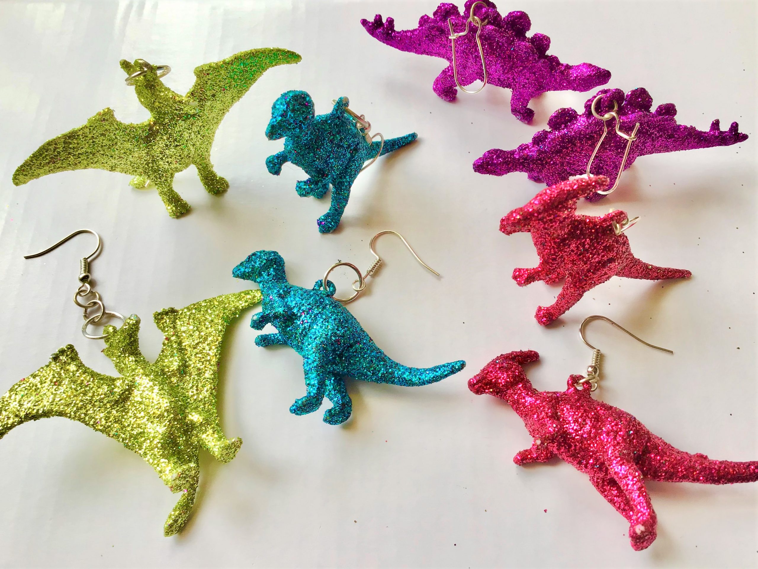 Glitter Dinosaur Earrings DIY - Finished Pairs