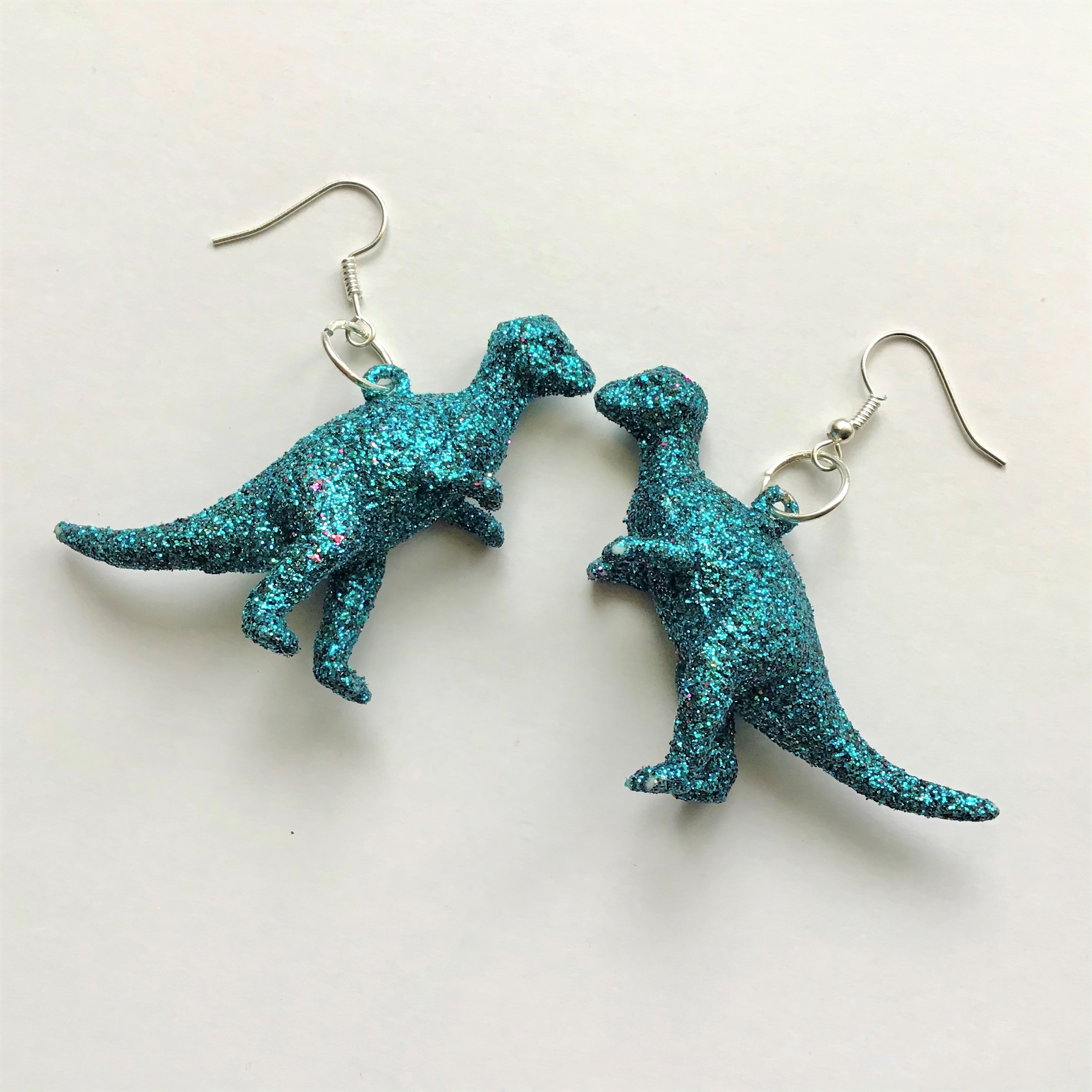 Glitter Dinosaur Earrings DIY - Finished T-Rex