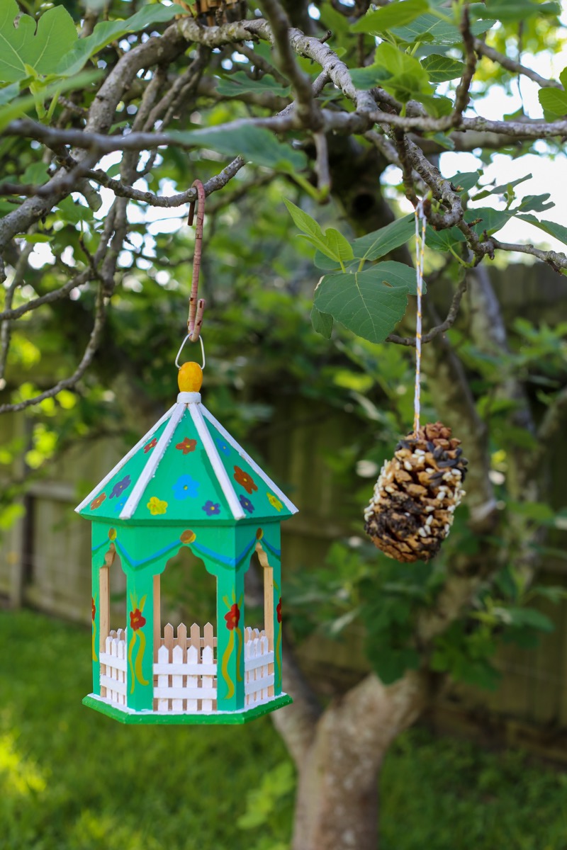 painted wooden gazebo bird feeder finished
