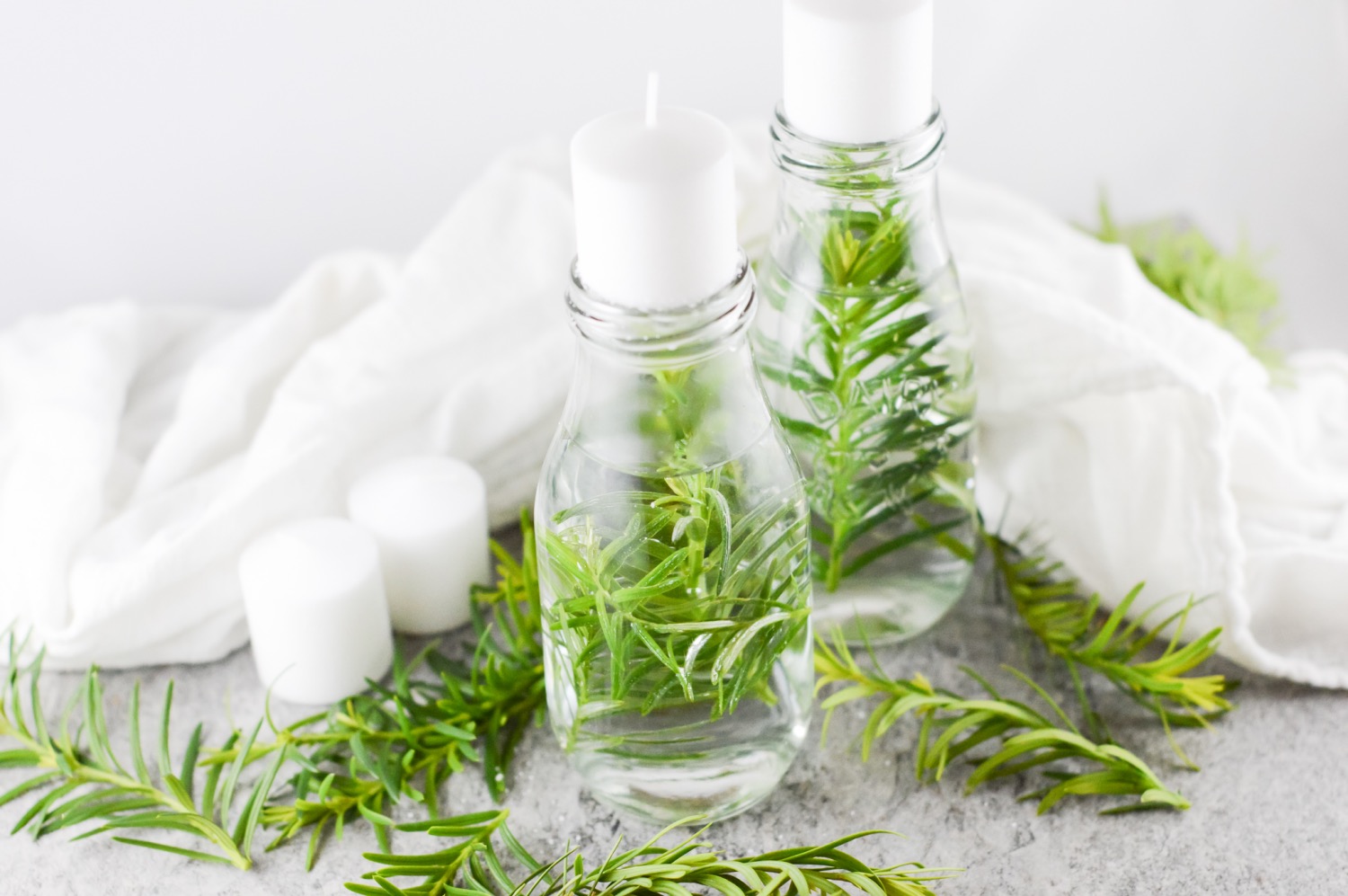 finished diy homemade water candles with fresh herbs