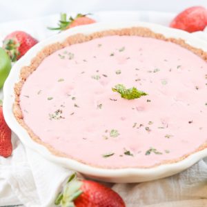 finished strawberry cream pie recipe with mint and rum square