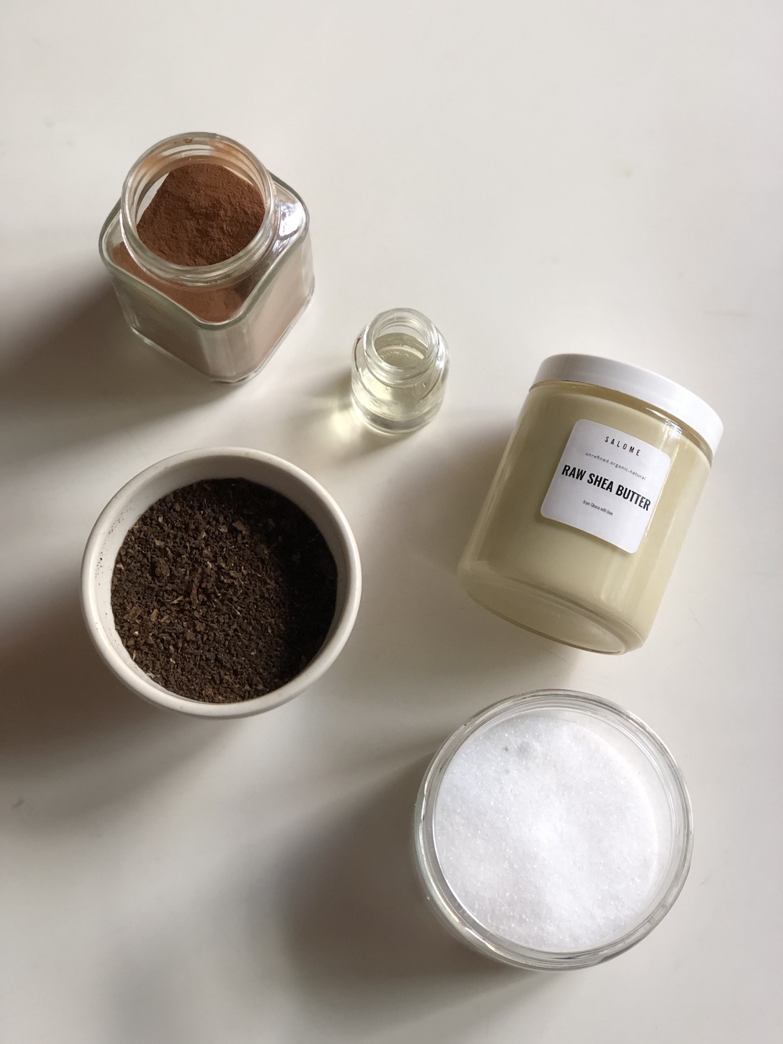 Shea Butter Coffee Cinnamon Salt Scrub Raw Ingredients