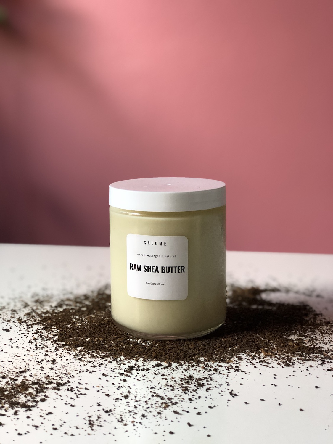 Shea Butter Coffee Cinnamon Salt Scrub Raw Shea Butter Jar