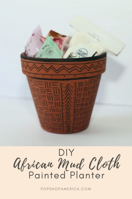 diy african mud cloth painted planter craft tutorial