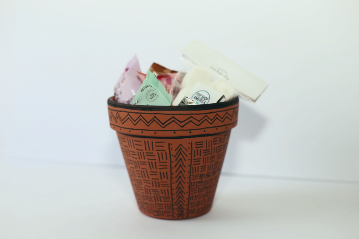 finished painted african mud cloth painted planter