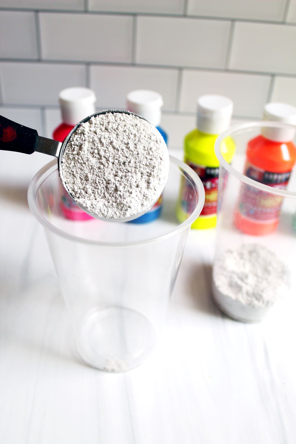 plaster of paris in cup for diy sidewalk chalk 1