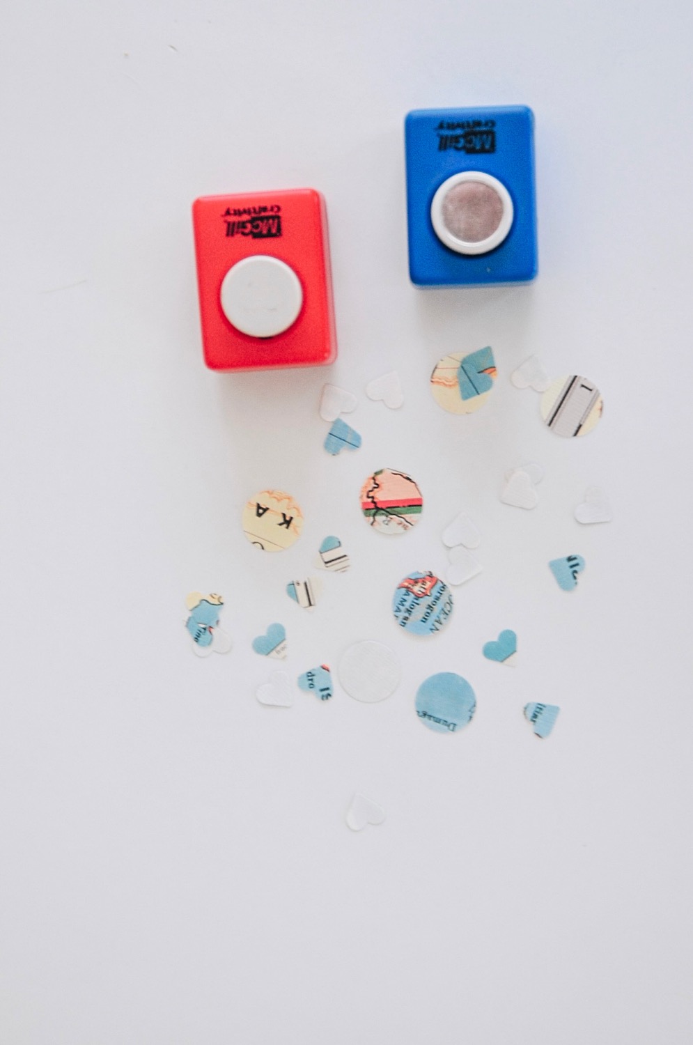 punched handmade confetti from map paper