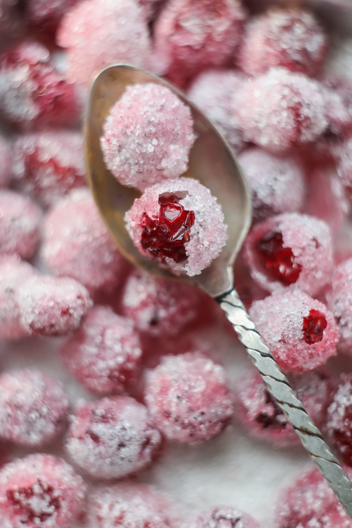 close up of finished sugared cranberries recipe
