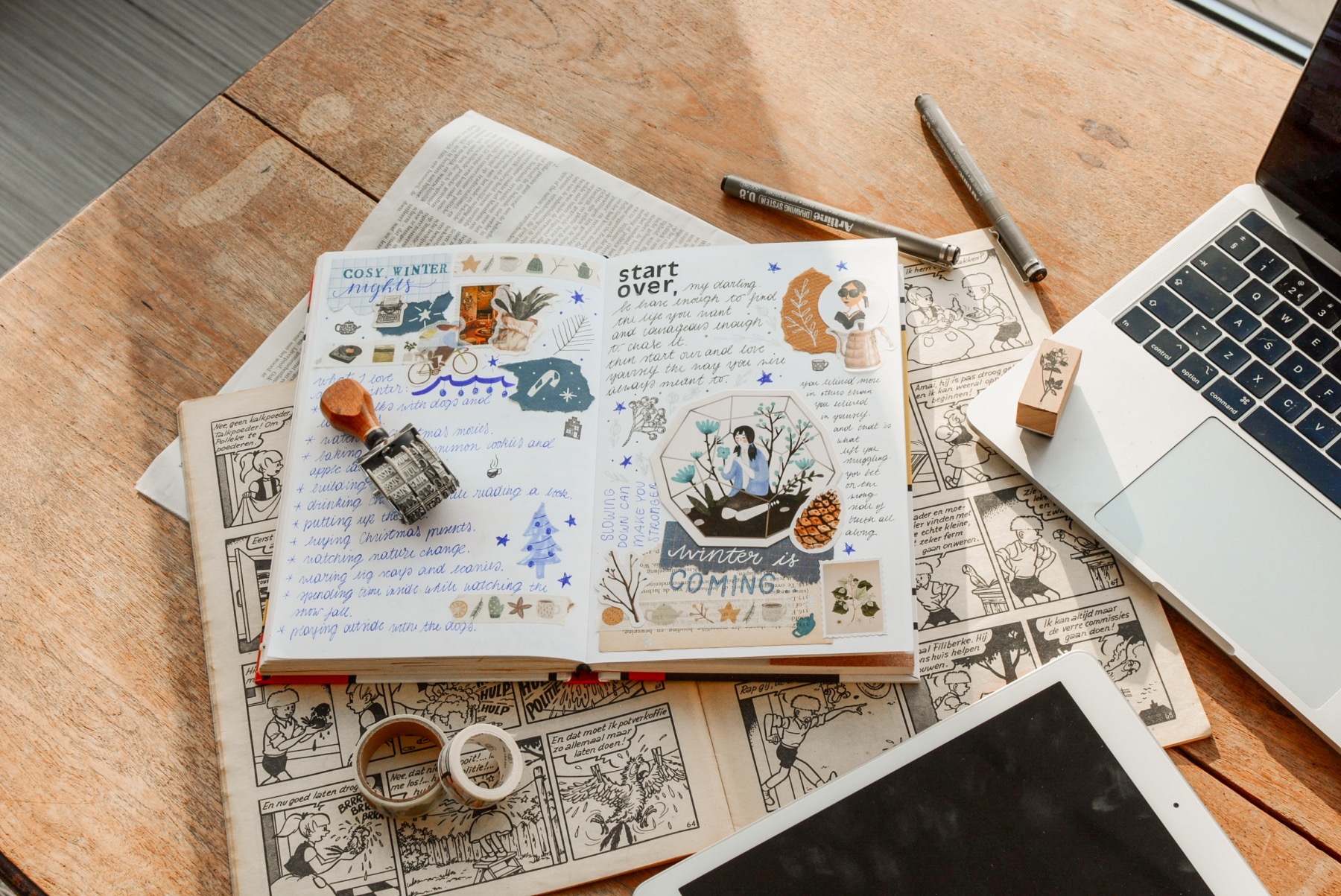 add washi tape and stickers to make a cool collage journal