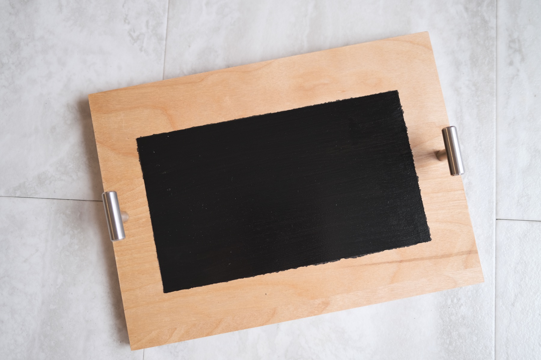 finished chalkboard painted serving tray diy